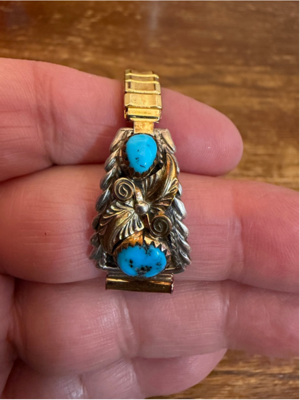 Vintage Sterling Silver Turquoise Watch Tips Stretch Band Southwestern Native - Picture 9 of 9